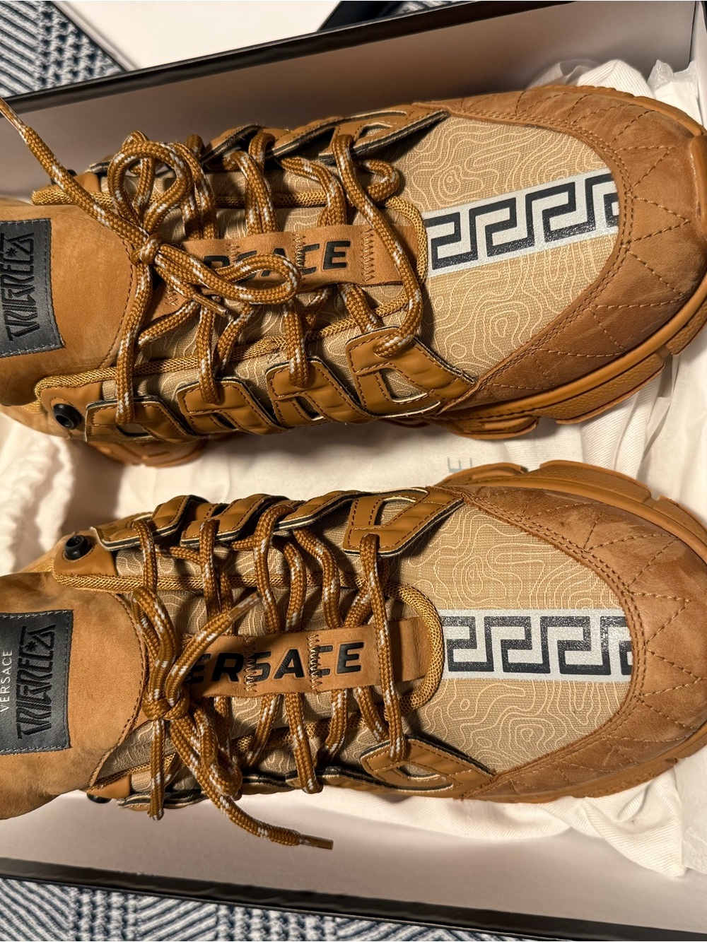 Versace Men's Brown/Tan Lace-Up Designer Sneakers